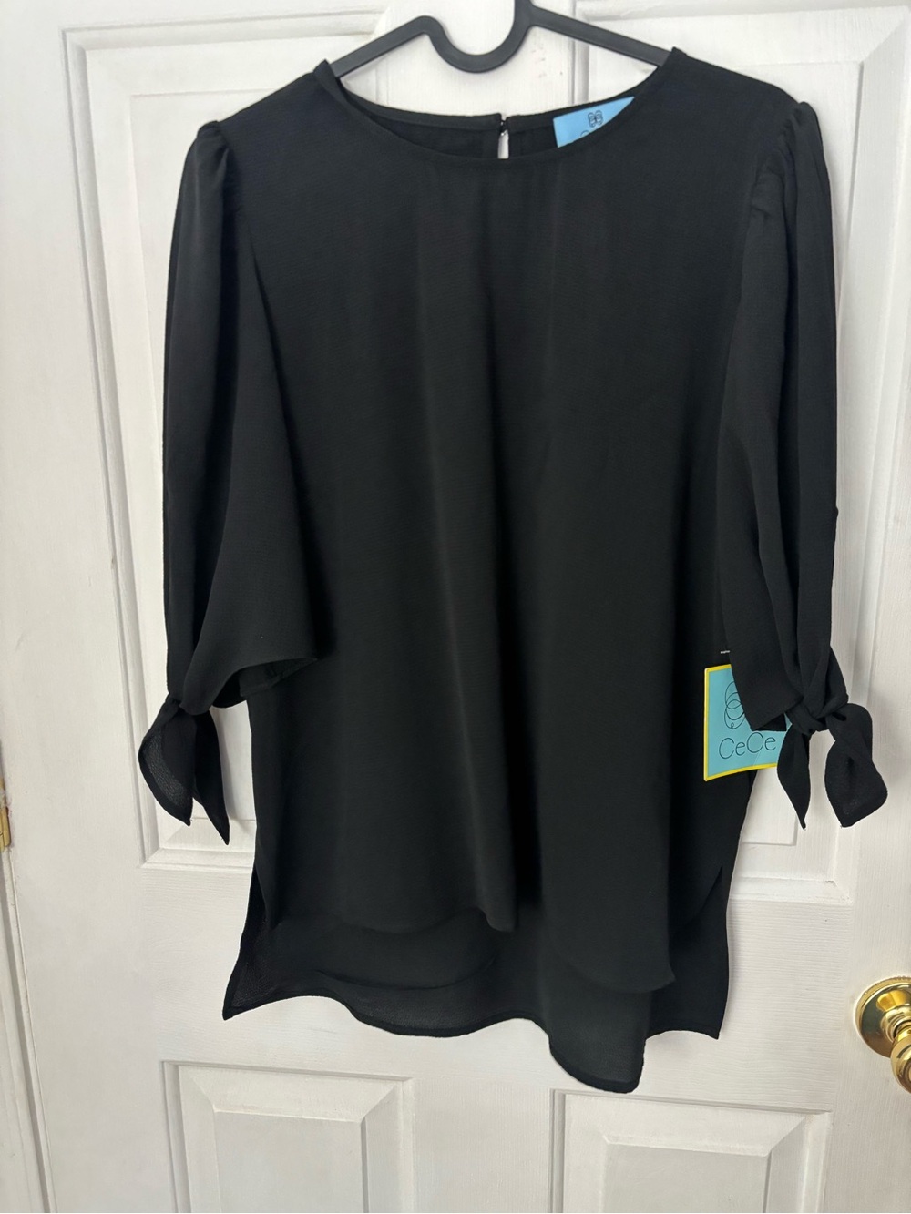 CeCe Black Tie-Sleeve Blouse